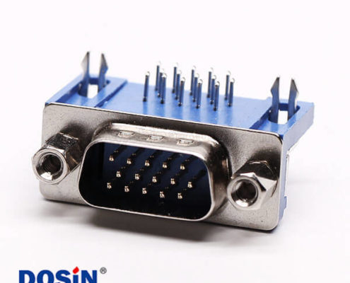 db15三排公頭90度彎式焊板鉚鎖藍(lán)色膠芯