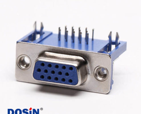 db15母頭連接器彎式藍(lán)色膠芯焊板鉚鎖不帶螺絲