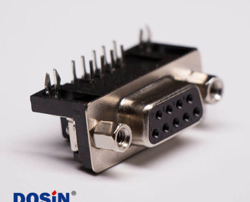 9pin D-sub母座彎頭黑膠連接器穿孔接PCB板
