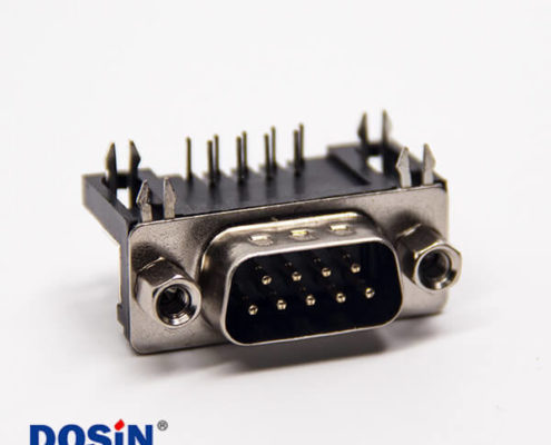 d-sub 9針公頭彎式連接器黑色膠芯帶鉚鎖插PCB板
