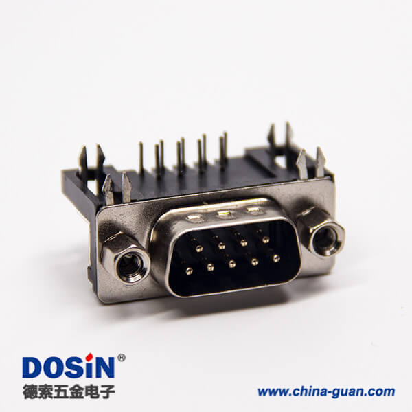 d-sub 9針公頭彎式連接器黑色膠芯帶鉚鎖插PCB板