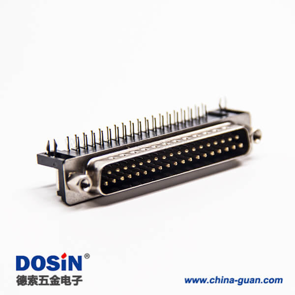 d sub37pin連接器公頭彎式90度帶鉚鎖插板式接PCB板