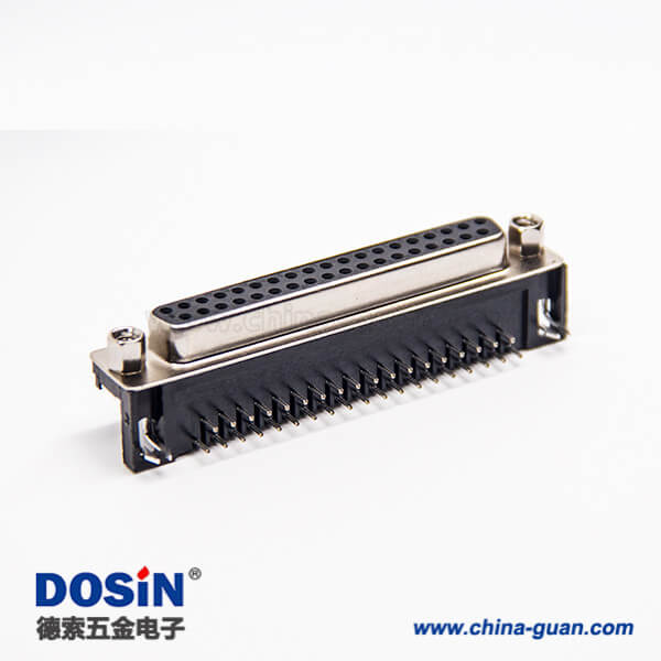 37針d-sub連接器母頭彎式180度穿孔式插PCB板黑色膠芯