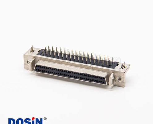 68針scsi連接器母頭彎式帶魚叉腳插板式接PCB板