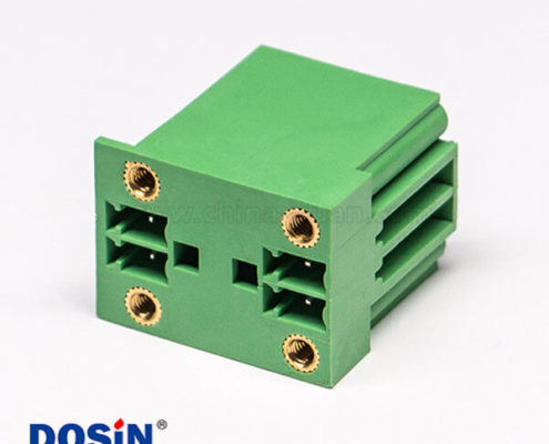 4芯插拔式接線端子方形穿孔式四孔法蘭直式綠色端子
