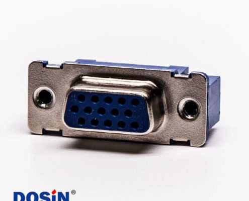 直插式180°db9母頭藍(lán)色膠芯子高密度連接器接PCB板