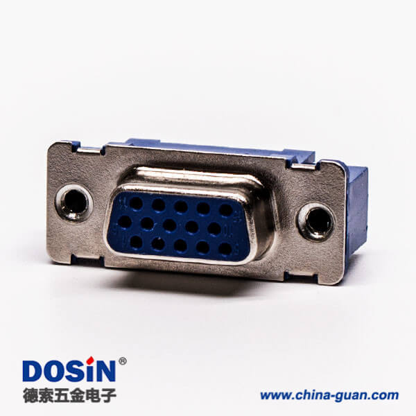 直插式180°db9母頭藍(lán)色膠芯子高密度連接器接PCB板