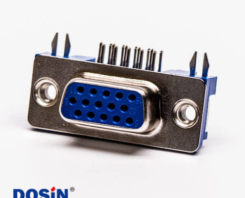 d sub hd15針雌頭彎式藍(lán)色膠芯3.08鉚鎖不帶螺絲穿孔