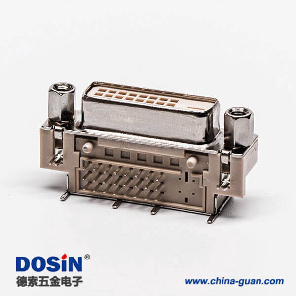 28-1 dvi彎座24+1d型連接器母頭帶螺母帶魚叉接PCB板