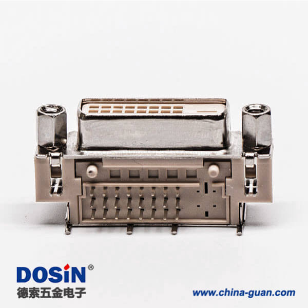 28-2 dvi彎座24+1d型連接器母頭帶螺母帶魚叉接PCB板