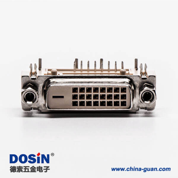 28-3 dvi彎座24+1d型連接器母頭帶螺母帶魚叉接PCB板
