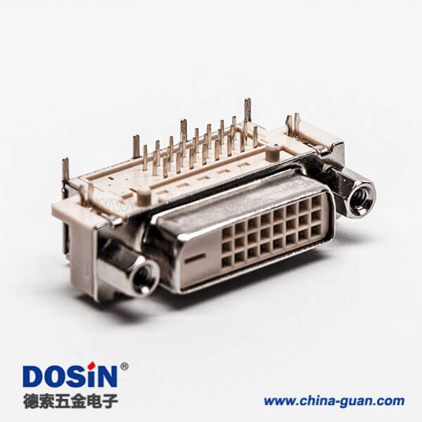 28-4 dvi彎座24+1d型連接器母頭帶螺母帶魚叉接PCB板