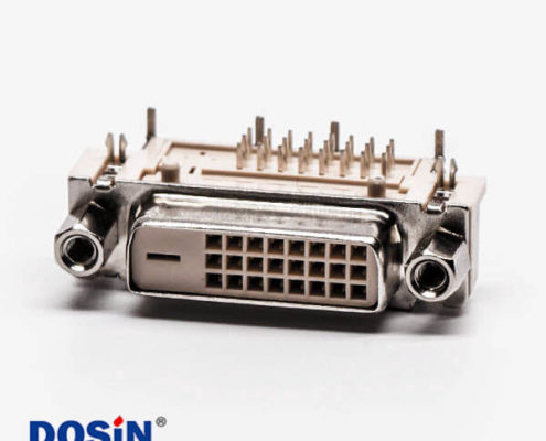 dvi彎座24+1d型連接器母頭帶螺母帶魚叉接PCB板