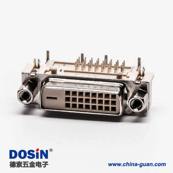 28 dvi彎座24+1d型連接器母頭帶螺母帶魚叉接PCB板