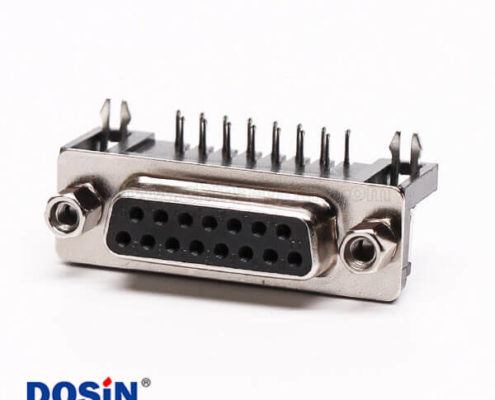 迷你 D Sub 15針彎式接PCB板鉚鎖焊板母座