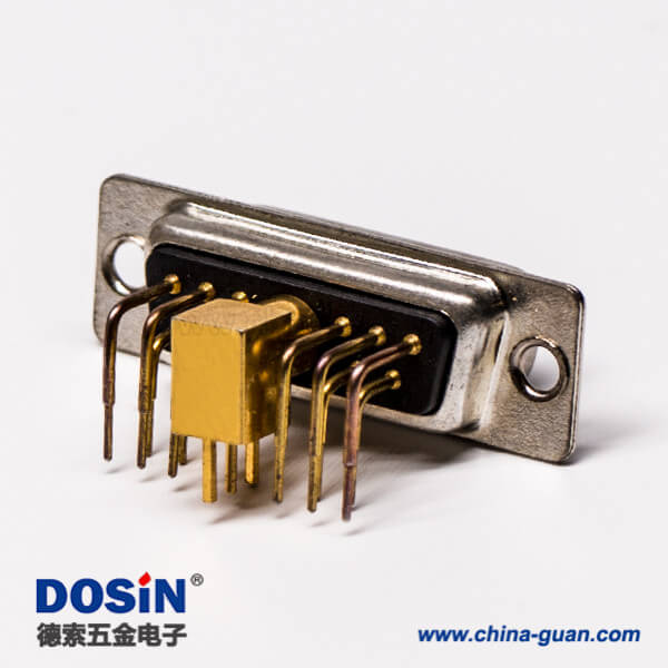 42-1 DB11w1射頻公座90°焊板光孔帶鉚鎖彎式黑膠接PCB連接器