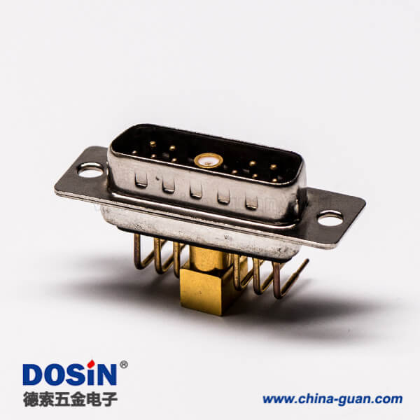 42-4 DB11w1射頻公座90°焊板光孔帶鉚鎖彎式黑膠接PCB連接器