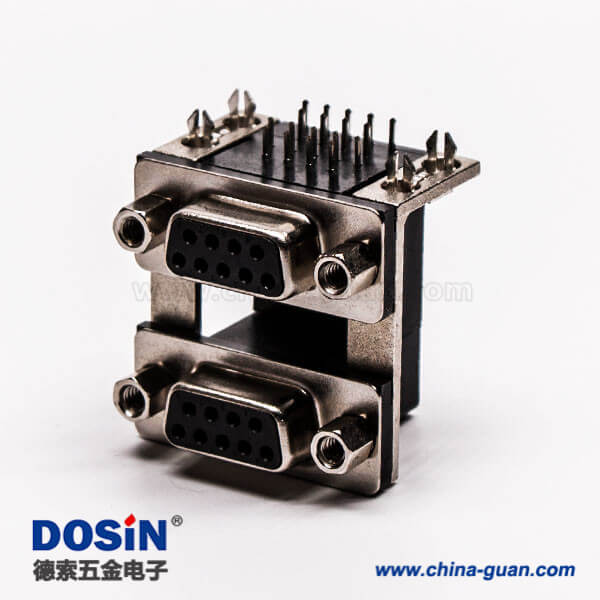 雙層d sub連接器9針母對(duì)母鉚鎖黑膠接PCB板