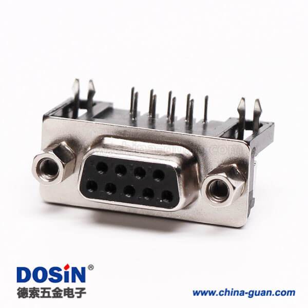 9針D Sub連接器彎式母頭焊板鉚鎖接PCB板