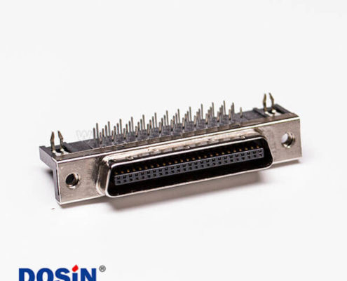 50針scsi接口90度彎角母頭帶魚叉腳插孔接PCB板