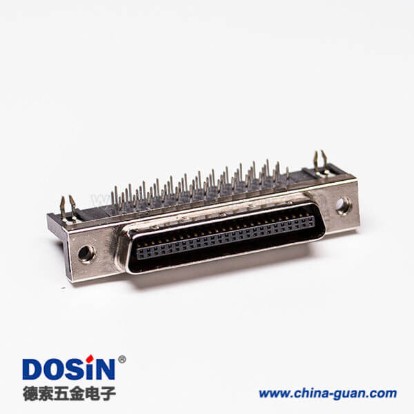 5 50針scsi接口90度彎角母頭帶魚叉腳插孔接PCB板