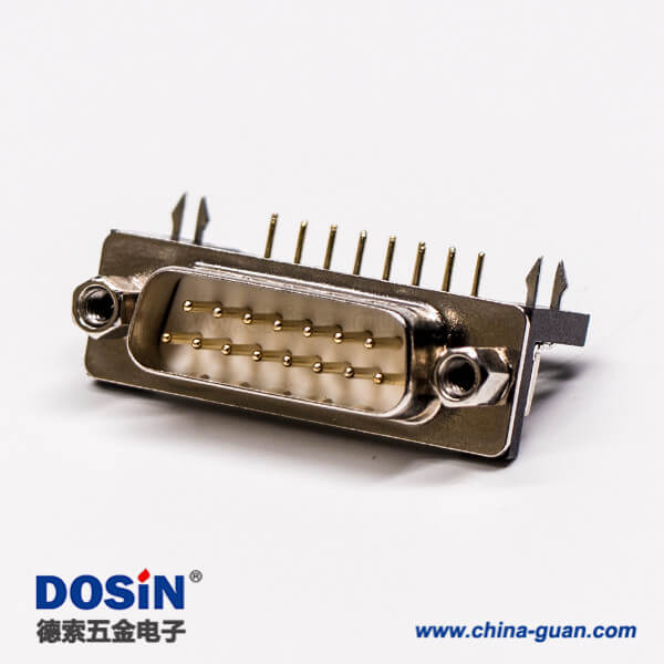 51 dsub15針接線公座90°焊板白膠車針魚叉腳鉚鎖鍍金接PCB板
