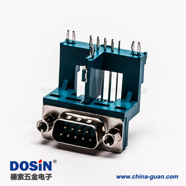 D-SUB連接器封裝公座9針彎式三腳架鉚鎖綠膠