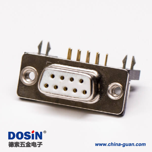 57 9pin d-sub母座彎頭塑膠支架鉚鎖式帶魚叉插板