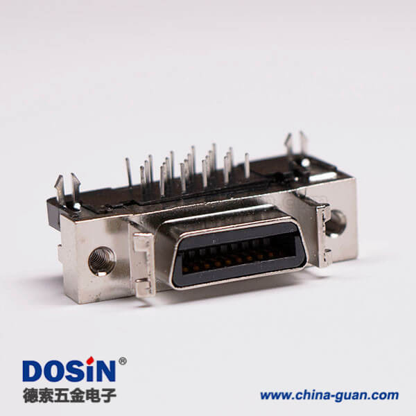 6 scsi20針接頭彎式母頭鉚鎖插孔接PCB板