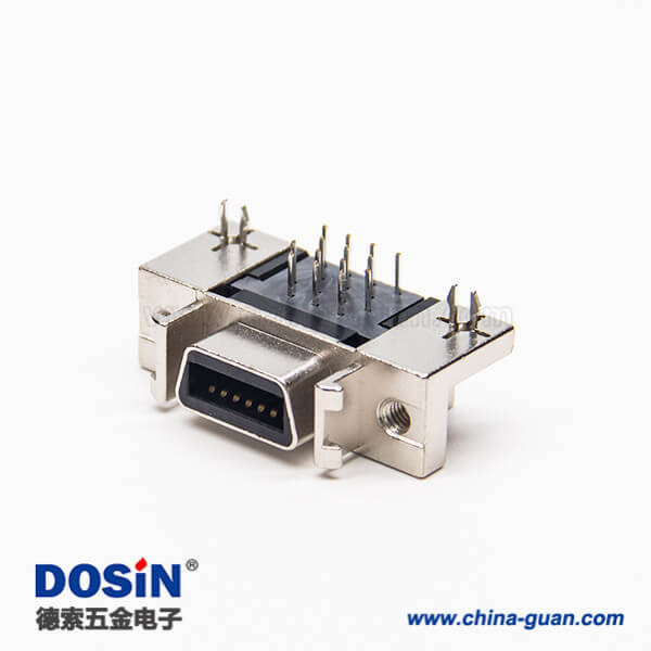 7 scsi母座連接器14pin彎式90度插板式帶魚叉腳接PCB板