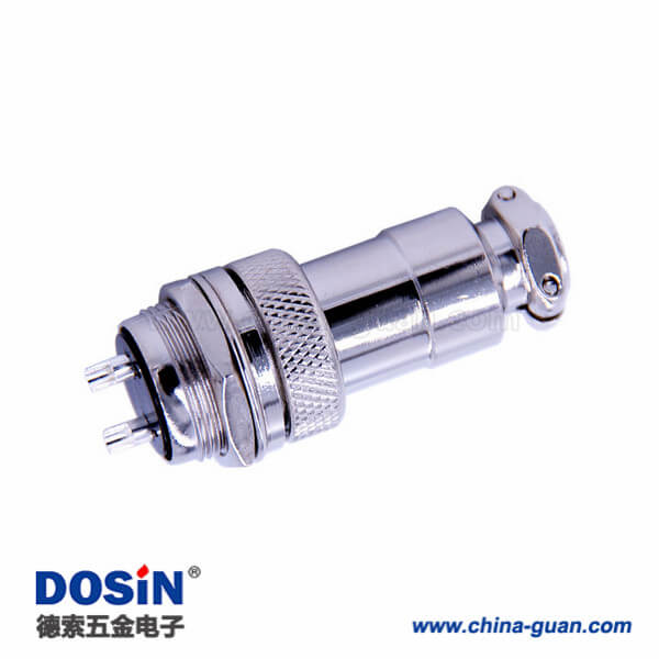 1-2 GX16兩芯航空插頭直式金屬防水連接器