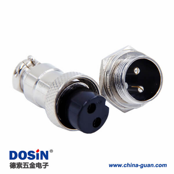 GX16兩芯航空插頭直式金屬防水連接器
