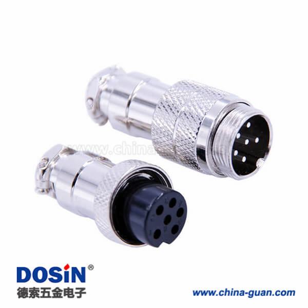 13 6芯航空對接插頭GX16直式金屬公母連接器