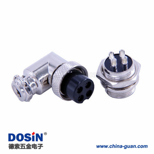 19-1 GX16 4芯防水插頭插座連接器彎式穿墻式航空頭