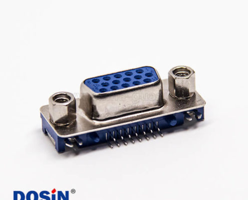 d-sub 15芯母頭彎式穿孔接PCB板藍色膠芯帶鉚鎖