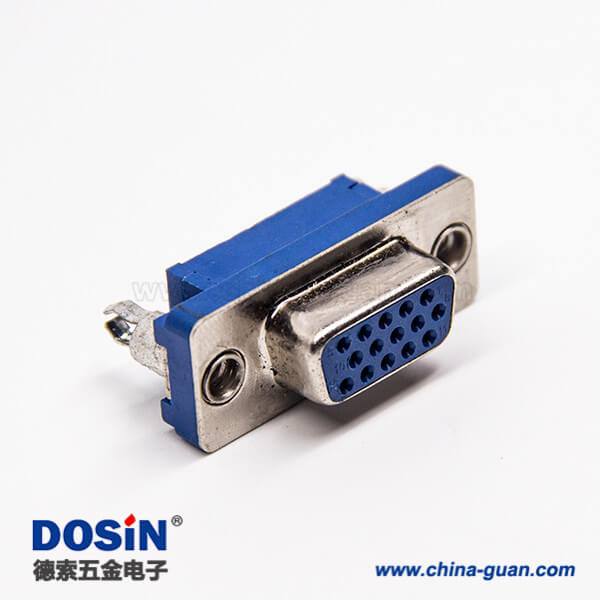 15針d-sub接口母頭180度連接器藍(lán)色膠芯插PCB板