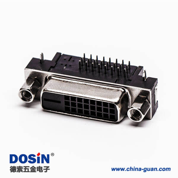 24+1dvi接口D型母頭帶螺母彎角插板黑色膠芯帶魚叉