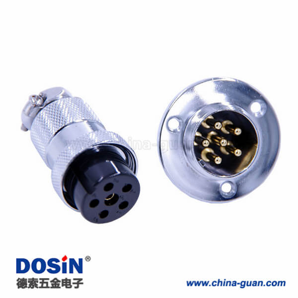 航空接頭GX25 IP55直式防水連接器6芯法蘭公母連接器