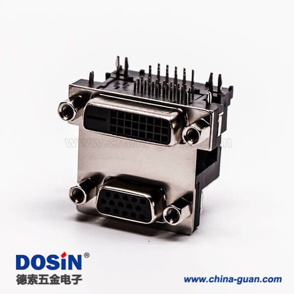 d-sub和dvi雙端口連接器母頭彎式無控孔5.48mm
