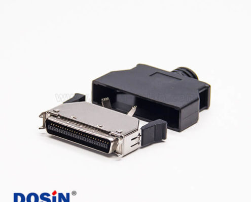 50pin按鍵式SCSI連接器黑色外殼直式180度按鍵式接線焊接