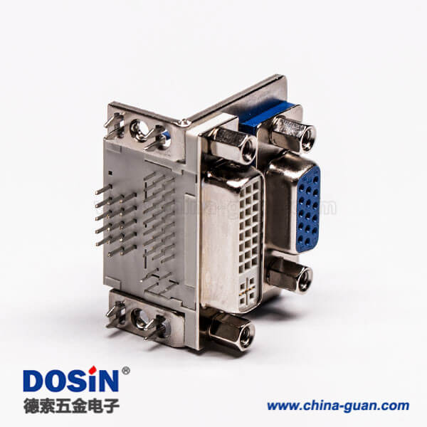 65-3 DVI接口與15針接口雙胞胎藍(lán)膠彎式母頭接PCB板連接器