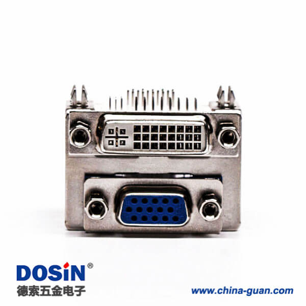 65-4 DVI接口與15針接口雙胞胎藍(lán)膠彎式母頭接PCB板連接器