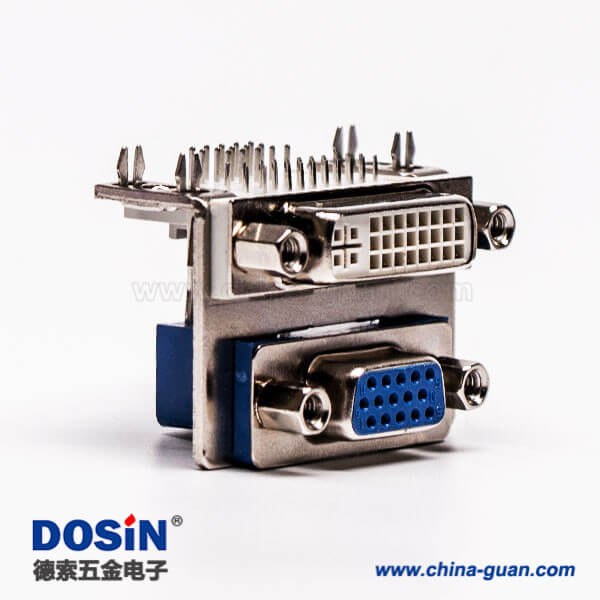 65-5 DVI接口與15針接口雙胞胎藍(lán)膠彎式母頭接PCB板連接器