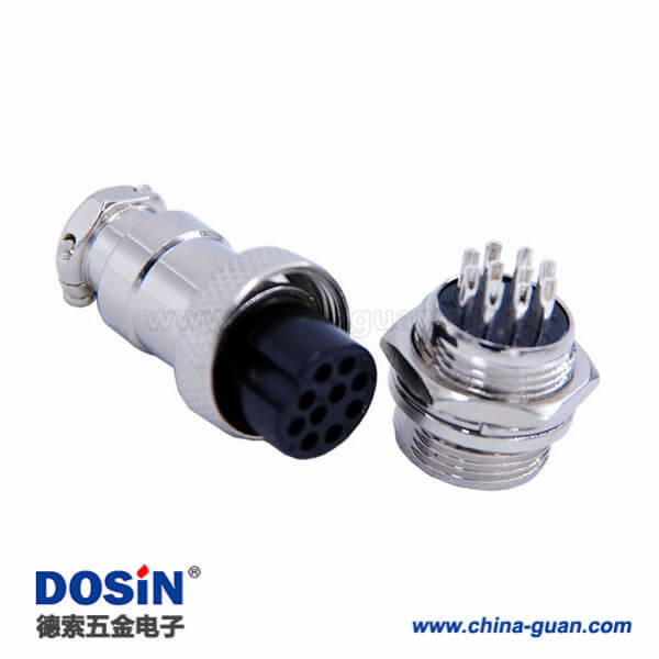 8-1 GX16 10芯插頭插座直式金屬公母航空連接器
