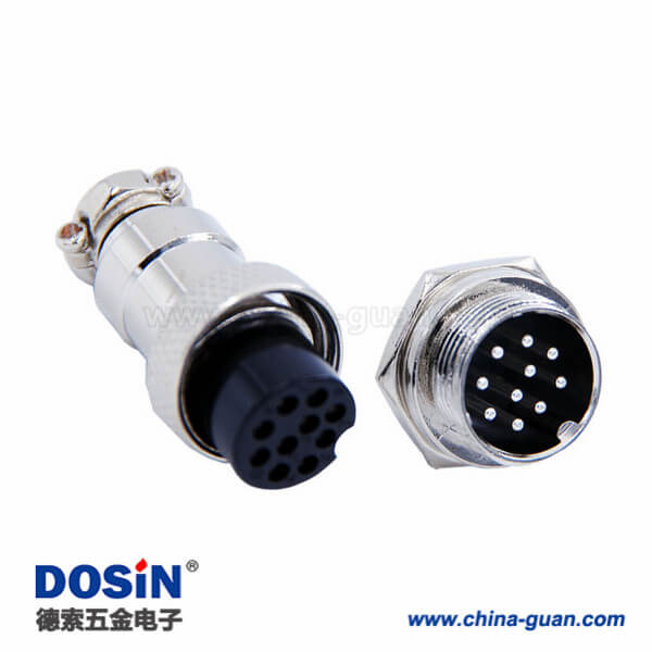 GX16 10芯插頭插座直式金屬公母航空連接器