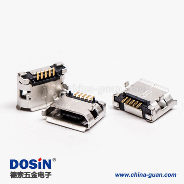 micro usb b型封裝5p母座SMT直式DIP 6.4帶焊盤帶定位子 micro usb b型封裝5p母座SMT直式DIP 6.4帶焊盤帶定位子
