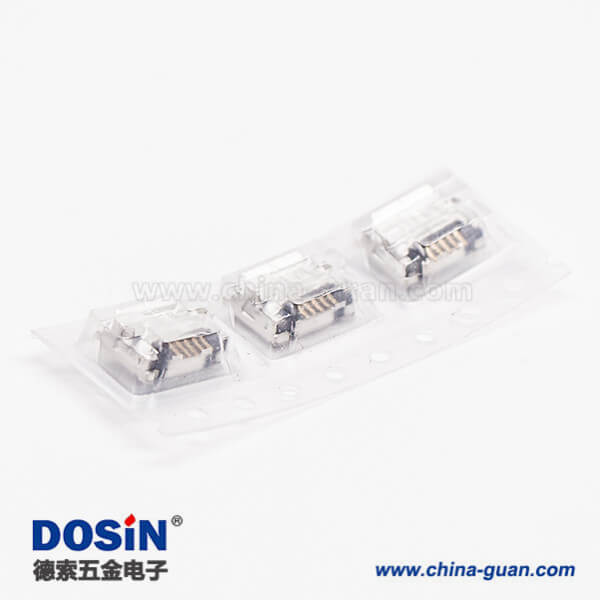 micro usb b型封裝5p母座SMT直式DIP 6.4帶焊盤帶定位子