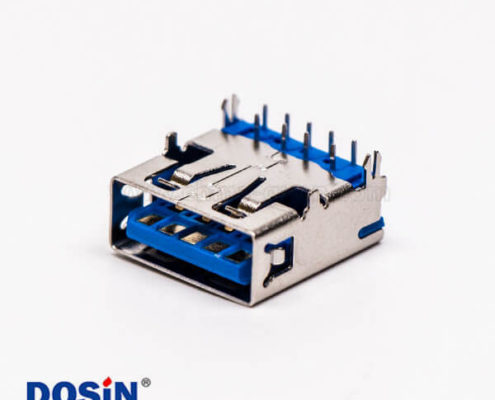 usb3.0藍(lán)色接口type a母座彎頭穿孔插板帶魚叉腳
