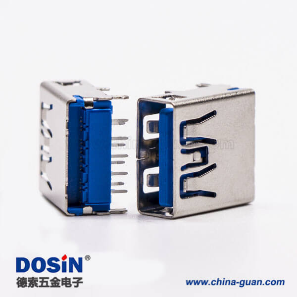 usb3.0藍(lán)色接口type a母座彎頭穿孔插板帶魚叉腳 usb3.0藍(lán)色接口type a母座彎頭穿孔插板帶魚叉腳