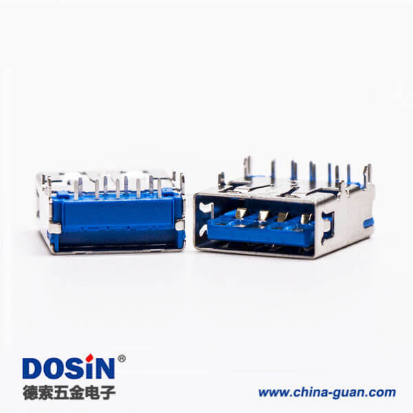 usb3.0藍(lán)色接口type a母座彎頭穿孔插板帶魚叉腳 usb3.0藍(lán)色接口type a母座彎頭穿孔插板帶魚叉腳
